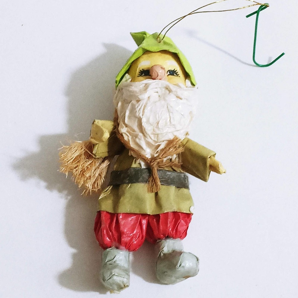 Vintage Christmas Tree Ornaments Santa Elf Paper Mache Holiday Decoration (z)